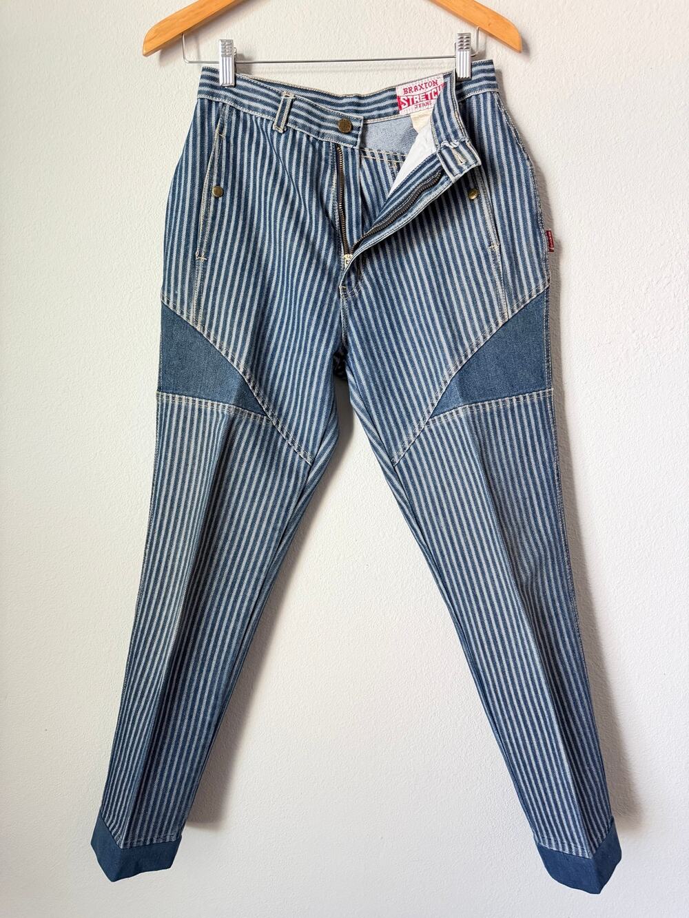Vintage Braxton Street Jeans Hickory Stripe Denim Workwear Pants 28” waist